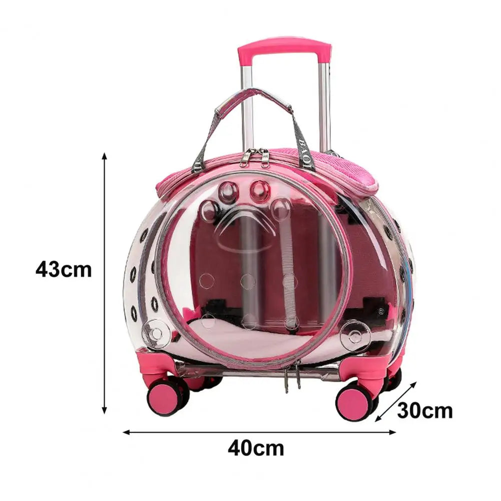 Portable Pet Trolley Case with Ventilation Holes Wheeled Travel Backpack