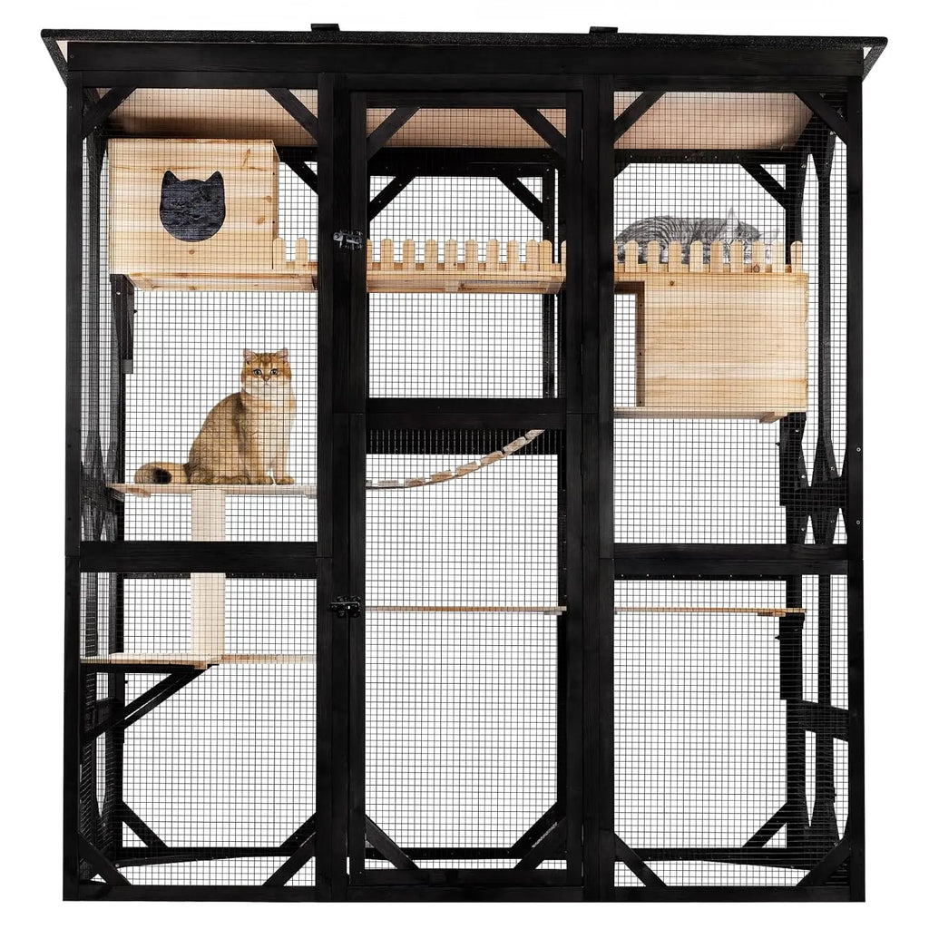 71" Large Outdoor 6 Door Pet Walk-in Cage - Weatherproof Roof