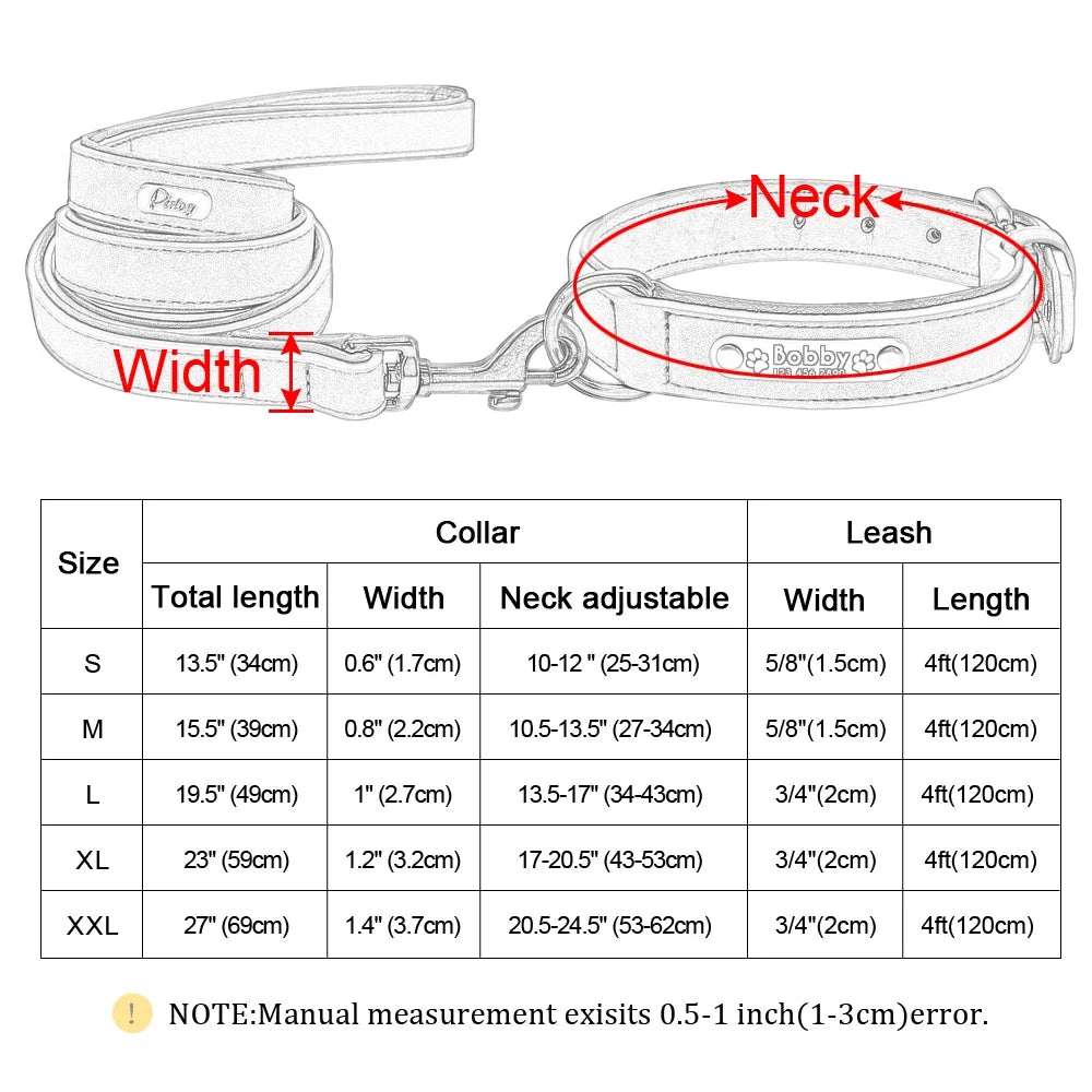 Personalized Padded Pet Collar, Leather Leash - Small / Medium / Large Pets