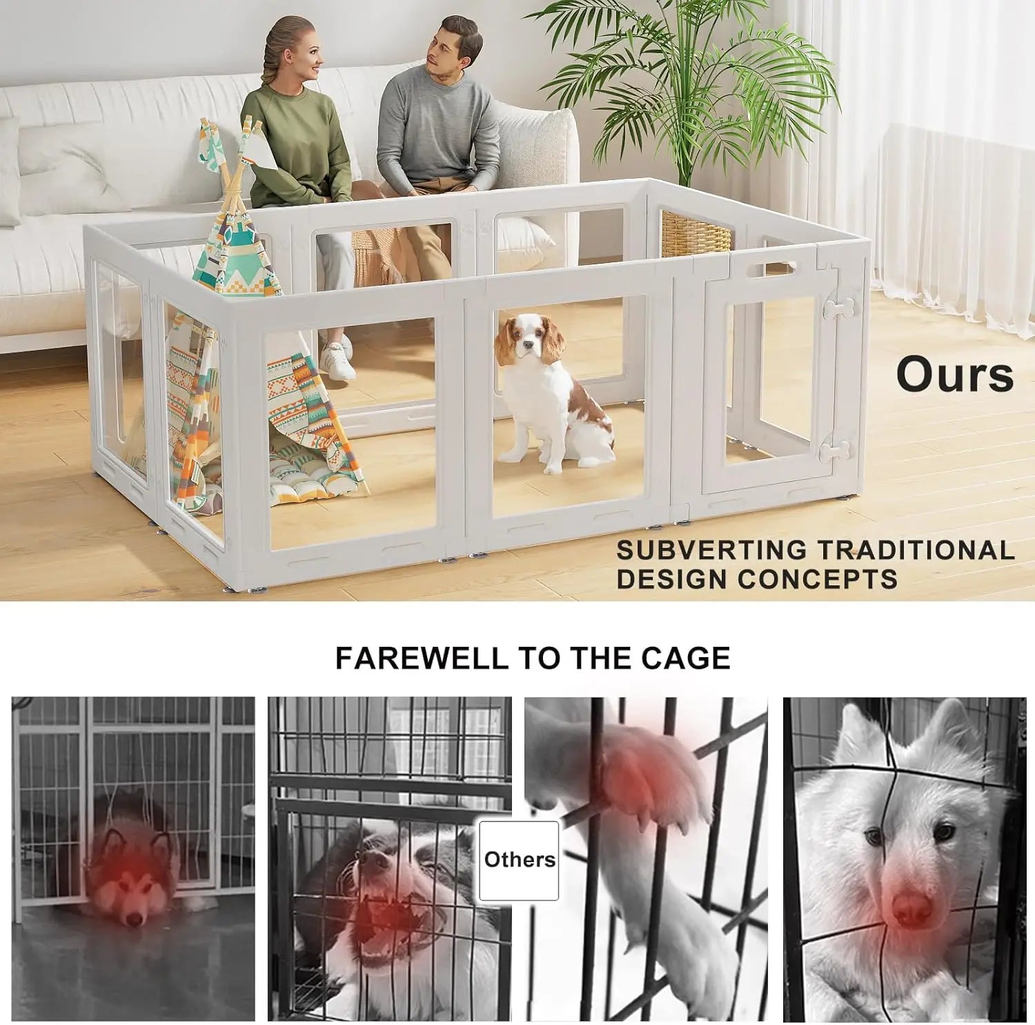 Clear Acrylic Pet Playpen with Door. 10-Panel for Pets, Indoor