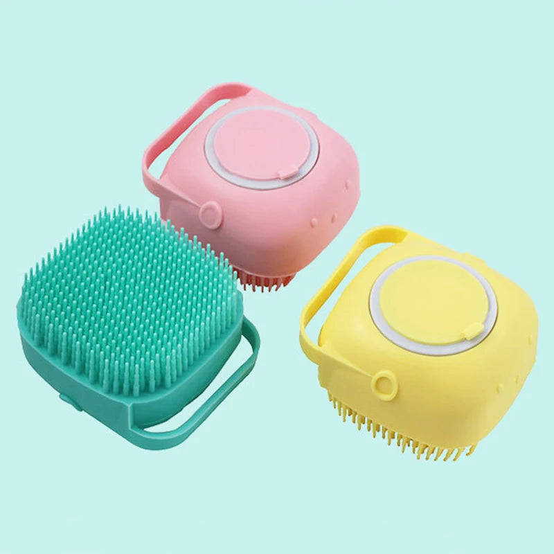 Silicone Pet Bath Massage Brush, Pour Shampoo Inside Tool