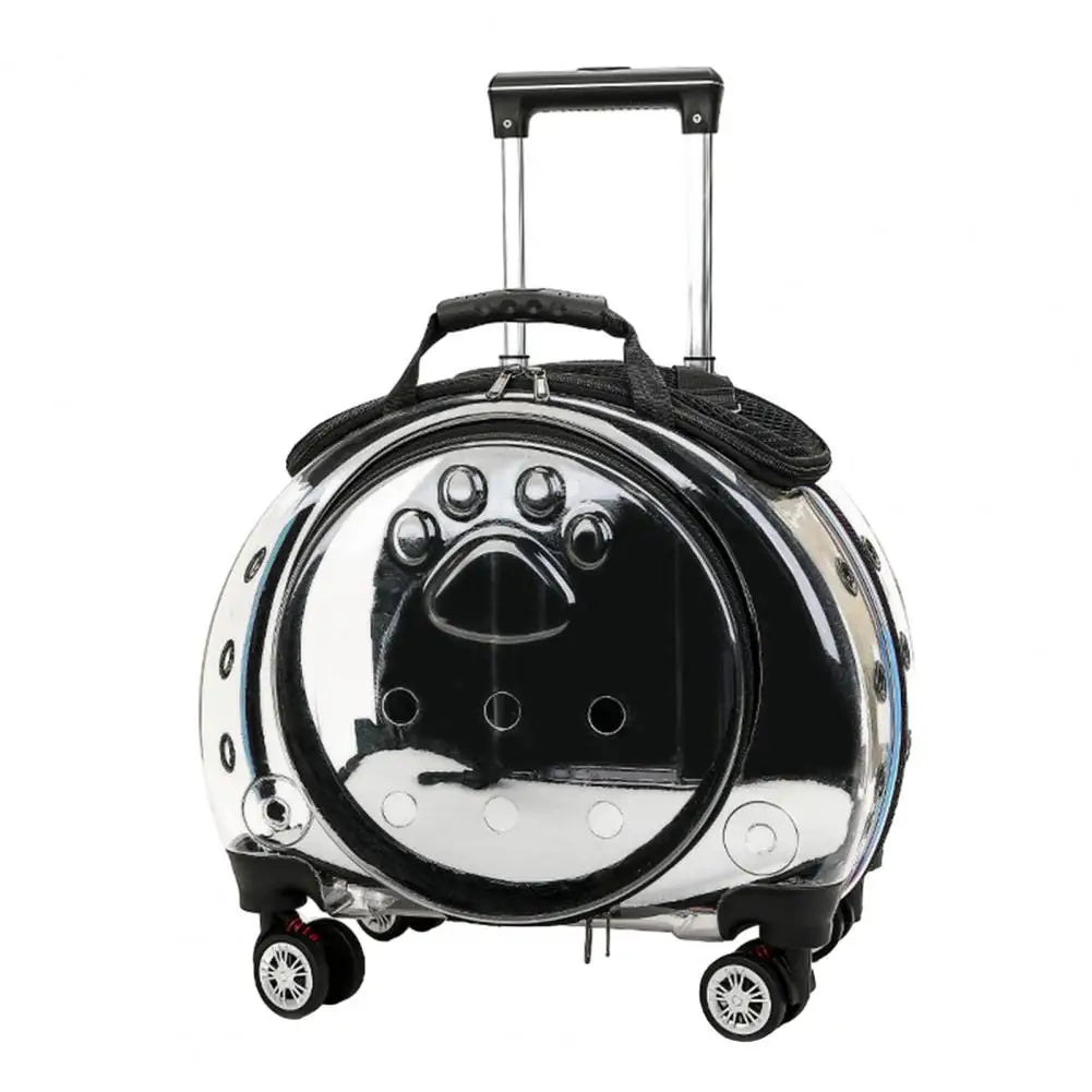 Portable Pet Trolley Case with Ventilation Holes Wheeled Travel Backpack