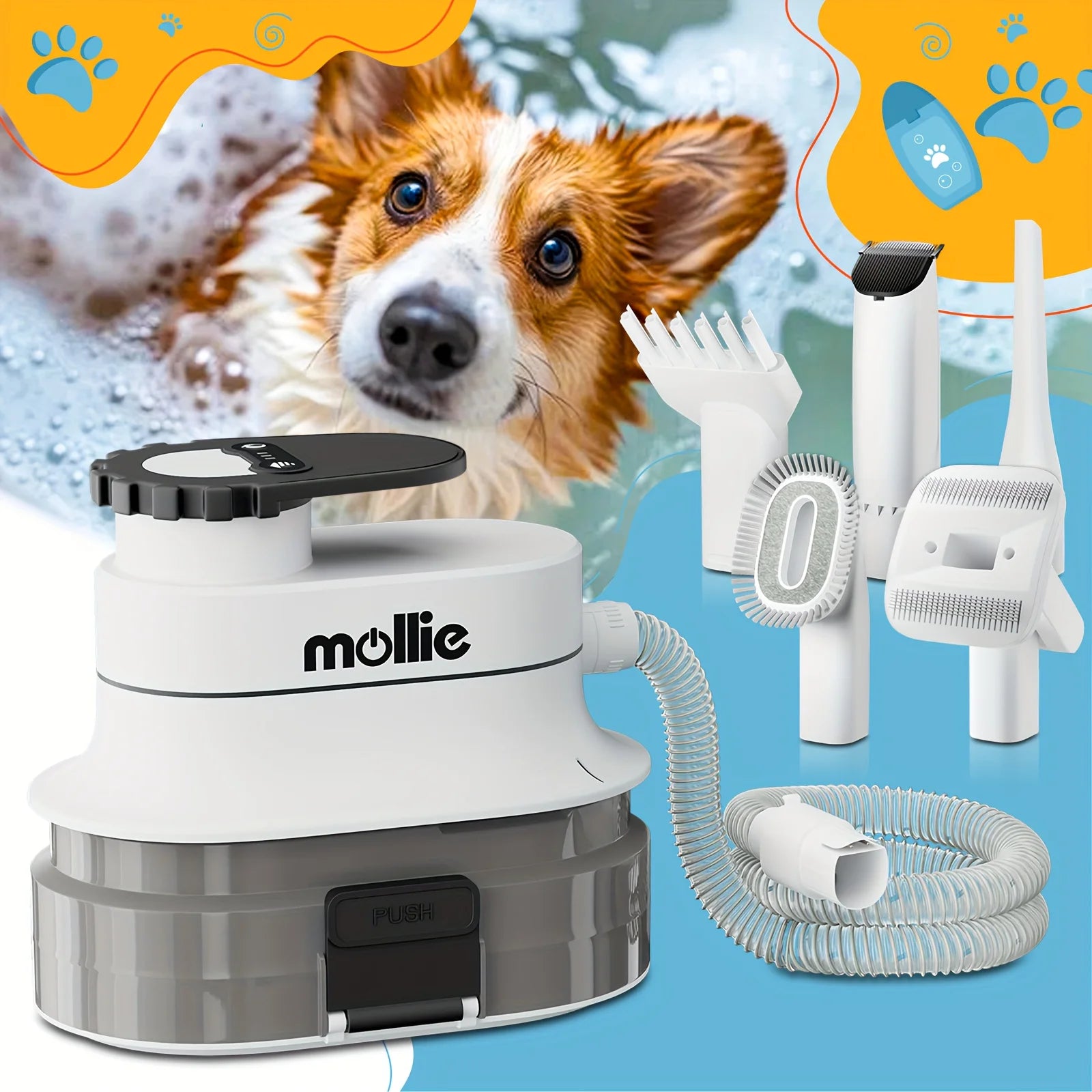 Pet Grooming Vacuum / Dryer Kit with 6 Tools / Trimmer Guide Combs