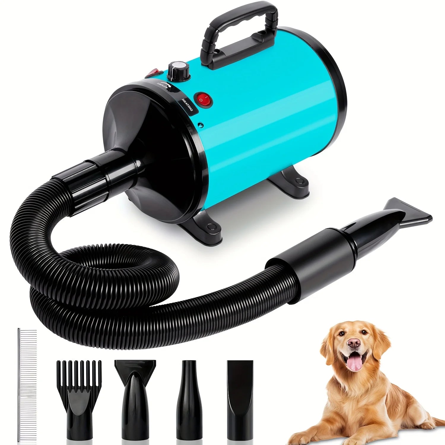 3.8HP/2800W Pet Grooming, High Velocity Dryer Force Blower, 4 Nozzles