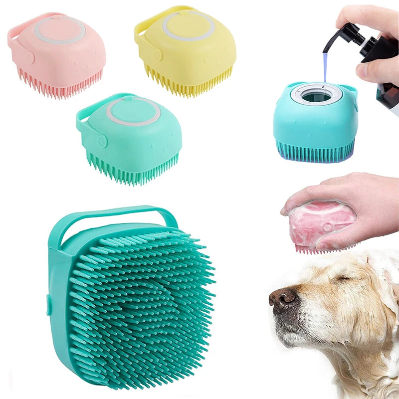 Silicone Pet Bath Massage Brush, Pour Shampoo Inside Tool