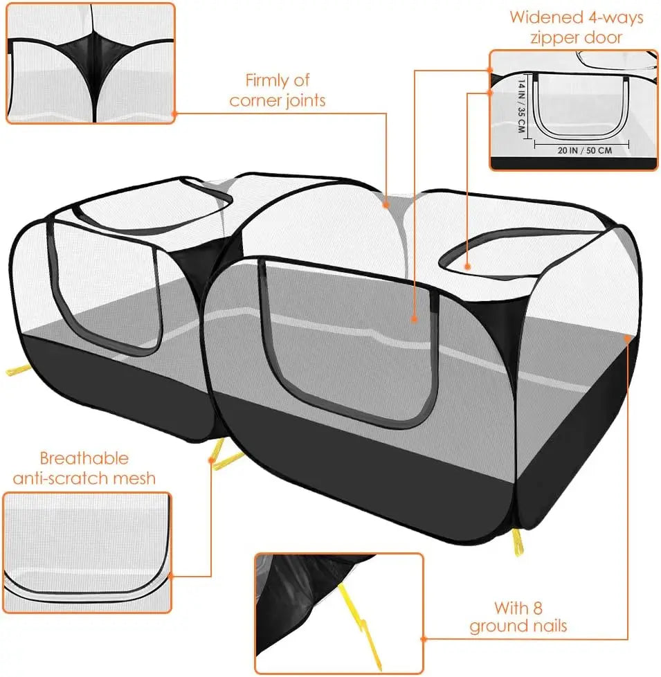 Portable Pet Playpen, Detachable Bottom, Large Foldable Enclosure for Pets