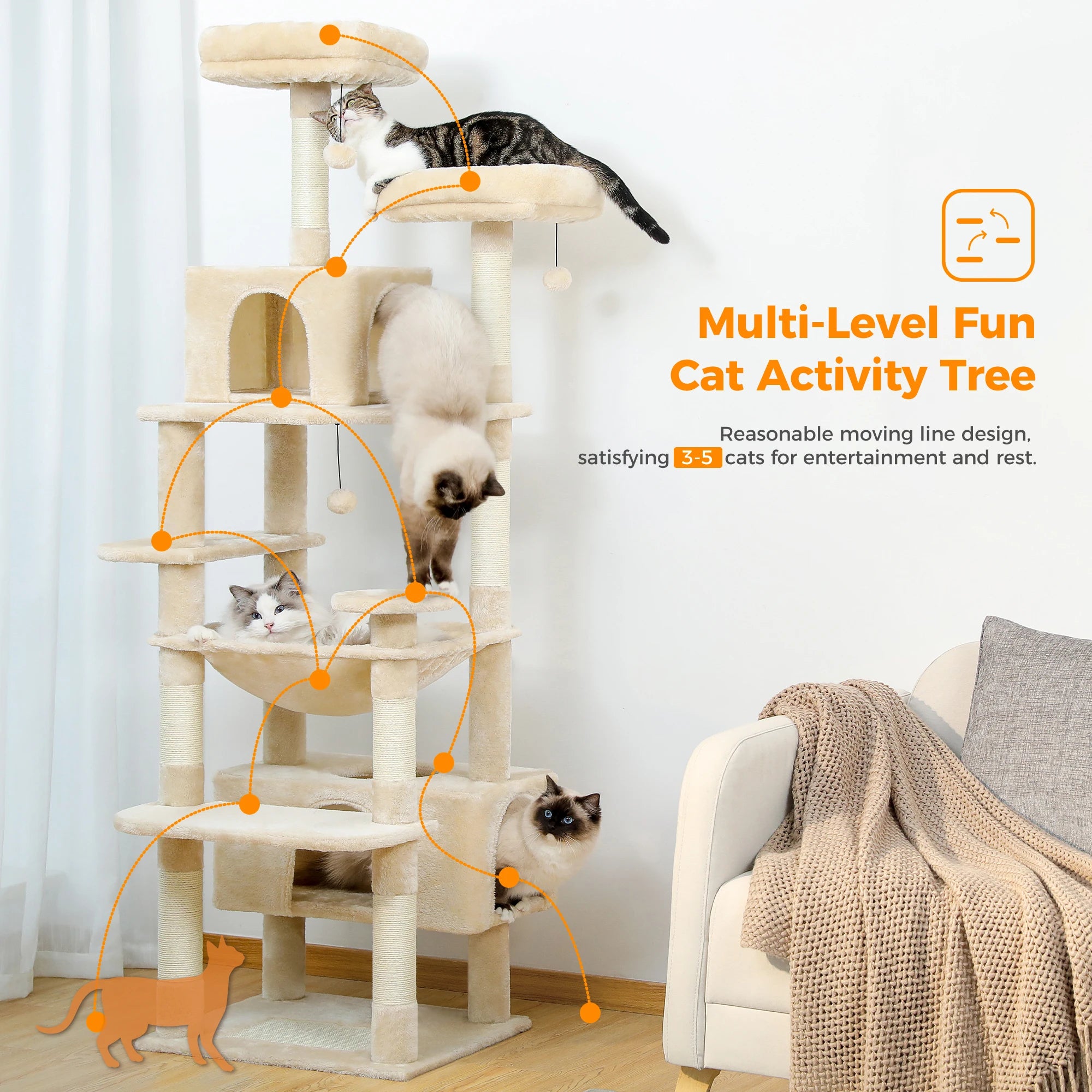 Large Indoor Cat Tree /Tower With Sisal-Covered Scratching Posts