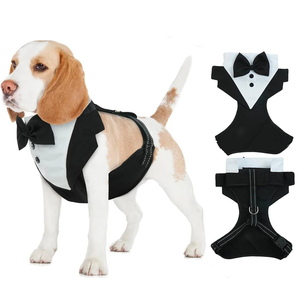 Dog Tuxedo Harness Bow Tie, Wedding Engagement. Birthday, Costume, Formal