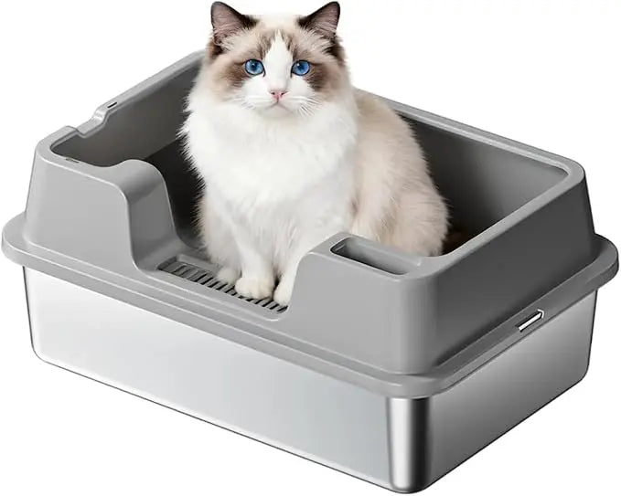 Stainless Steel Hooded Litter Tray with Flip Top Lid, Enclosed