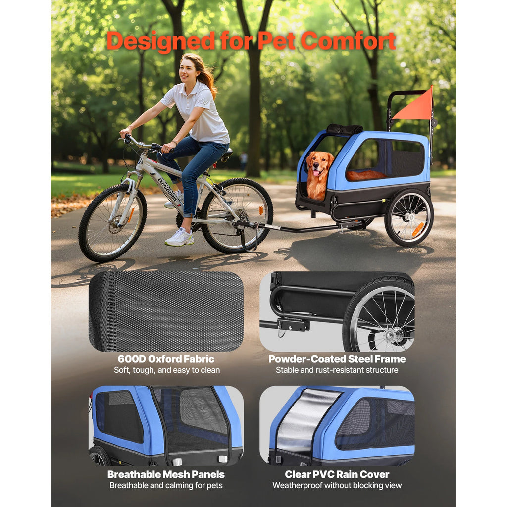 Pet Stroller Cart Bicycle Carrier 2-in-1 Folding Frame with Wheel