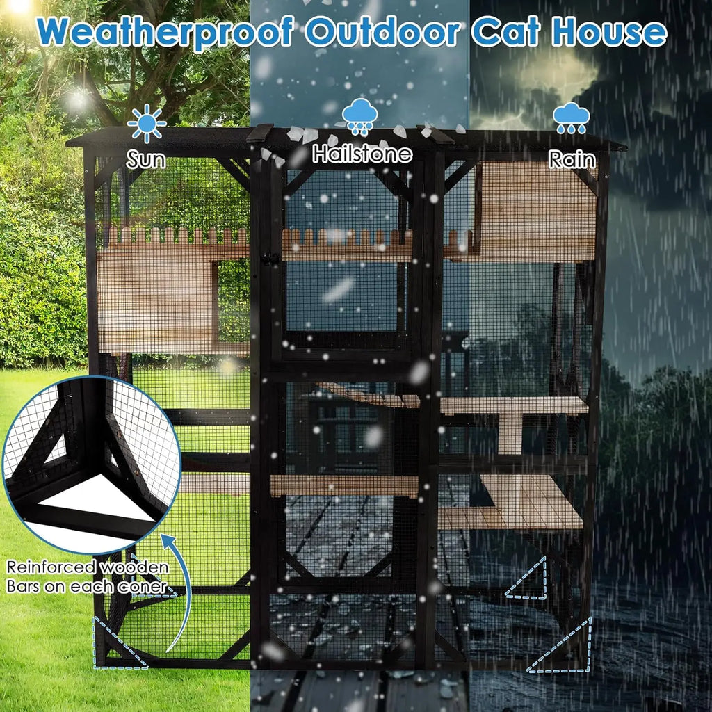 71" Large Outdoor 6 Door Pet Walk-in Cage - Weatherproof Roof
