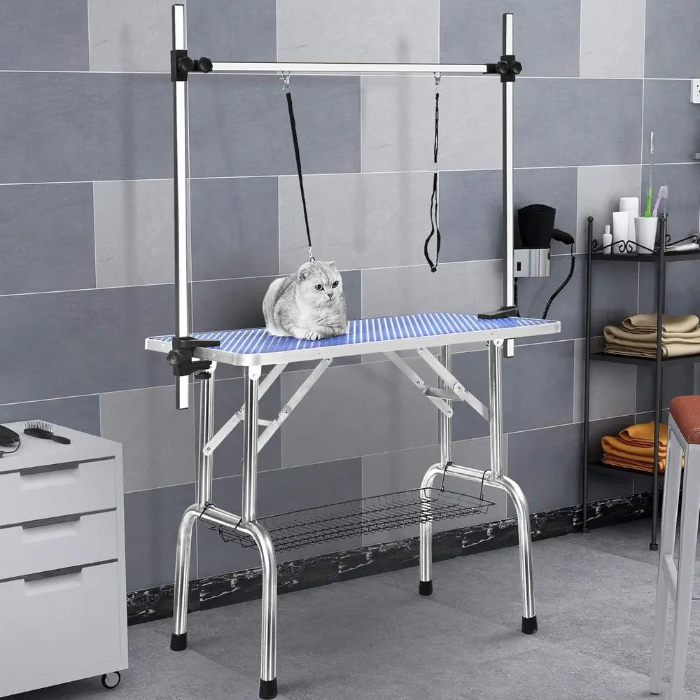 46" Folding Heavy-Duty Pet Grooming Table, Adjustable. Leash Loop, Storage