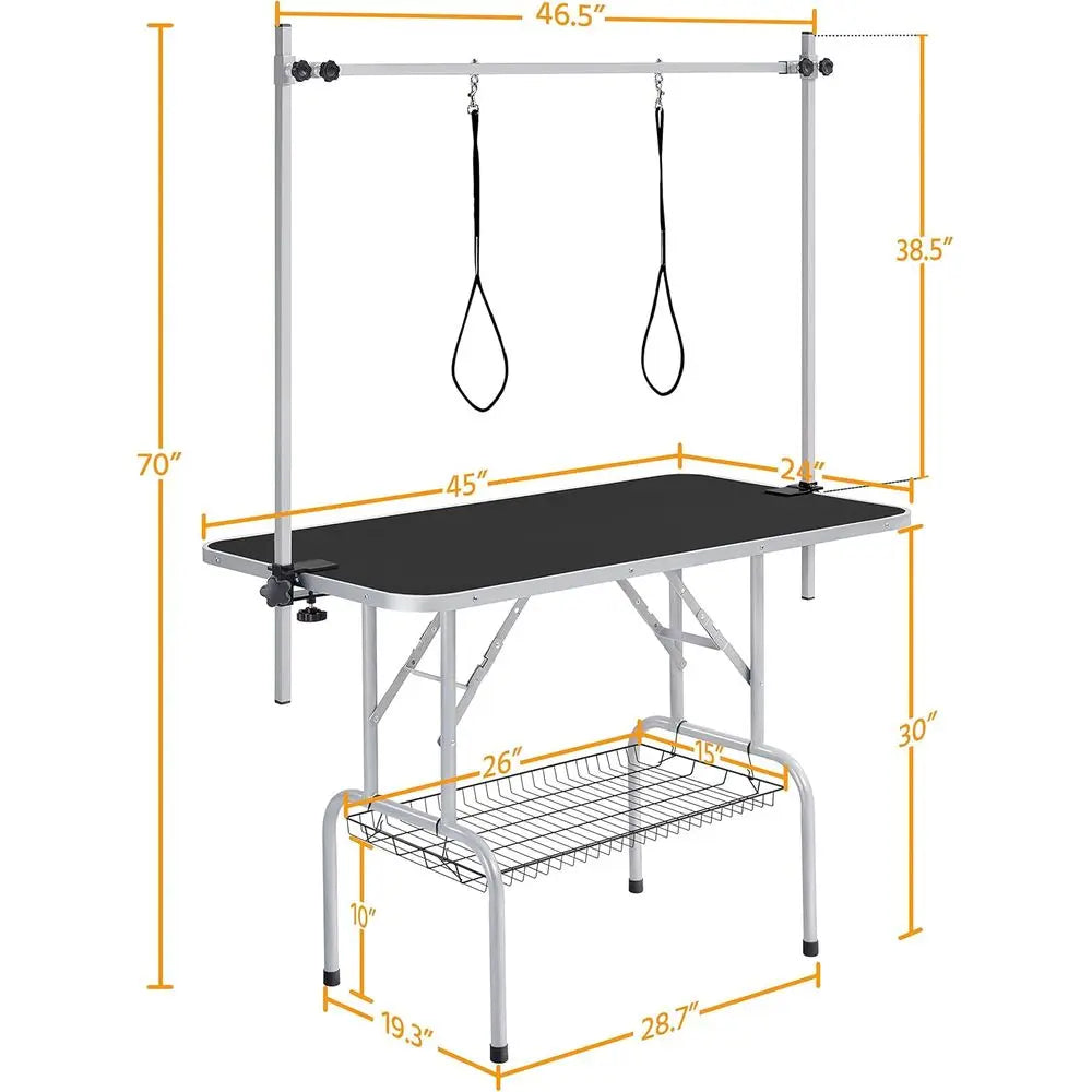 46'' Adjustable Height Trimming Table Drying Table w/Arm/Noose/Mesh Tray
