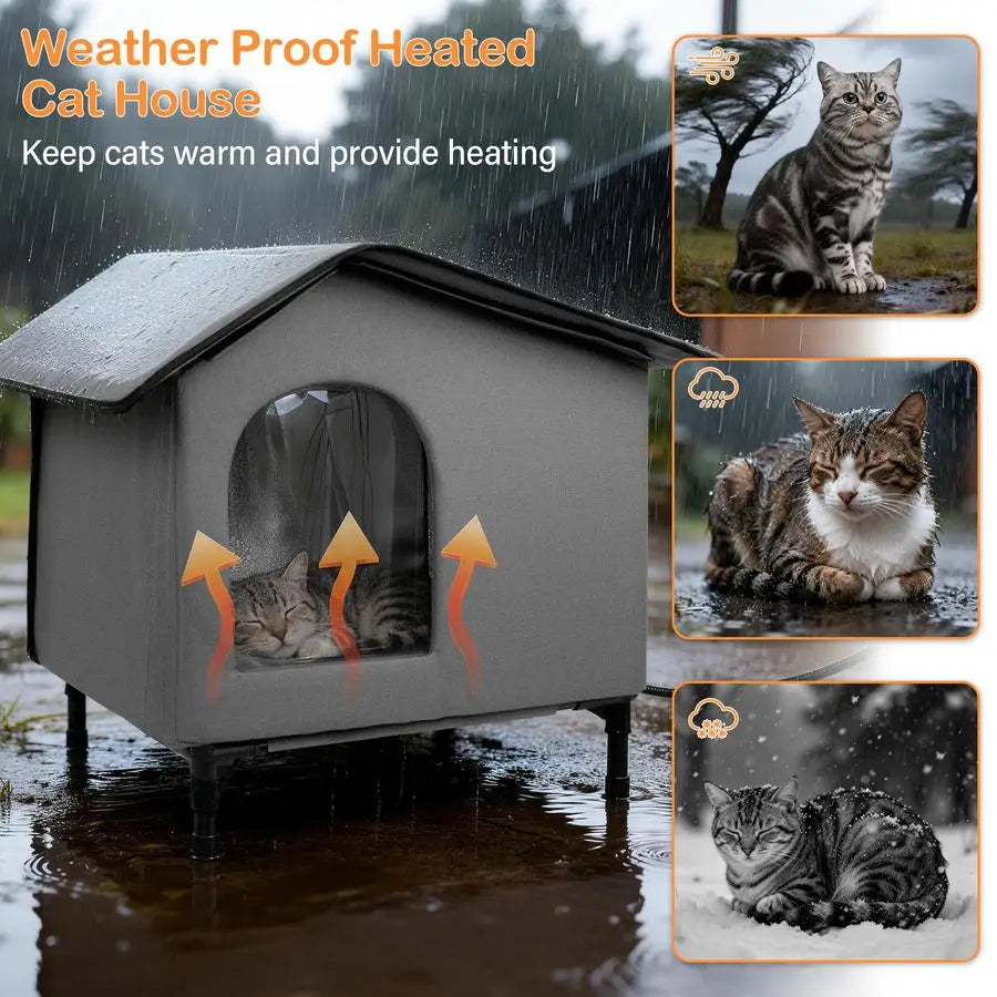 Elevated Outdoor Pet House / Shelter, Insulated, Soft Heating Bed Pad