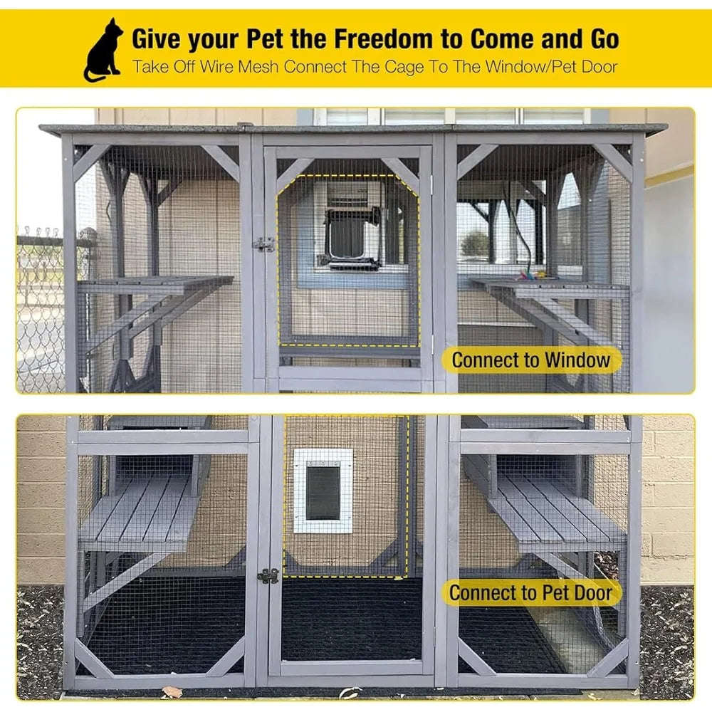 CATIO - Enclosure, Oversized Door, Wooden Pet Cage Condo, Platforms