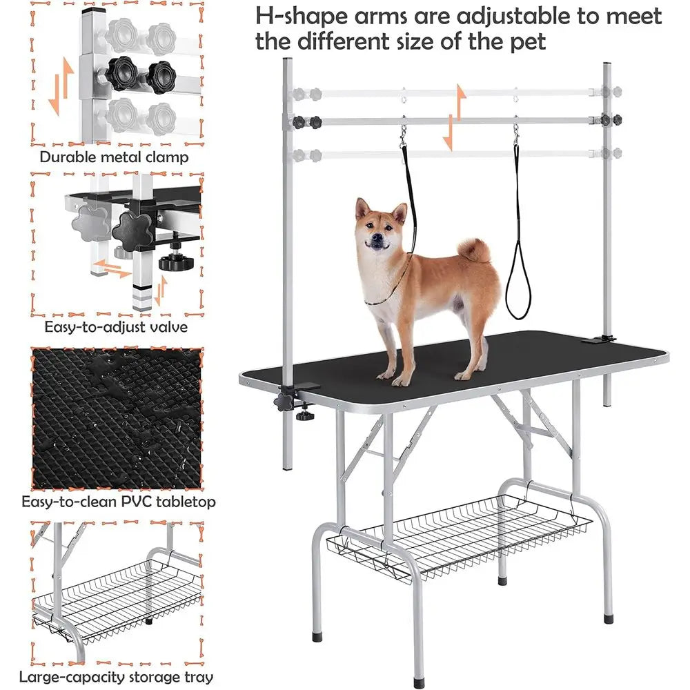 46'' Adjustable Height Trimming Table Drying Table w/Arm/Noose/Mesh Tray