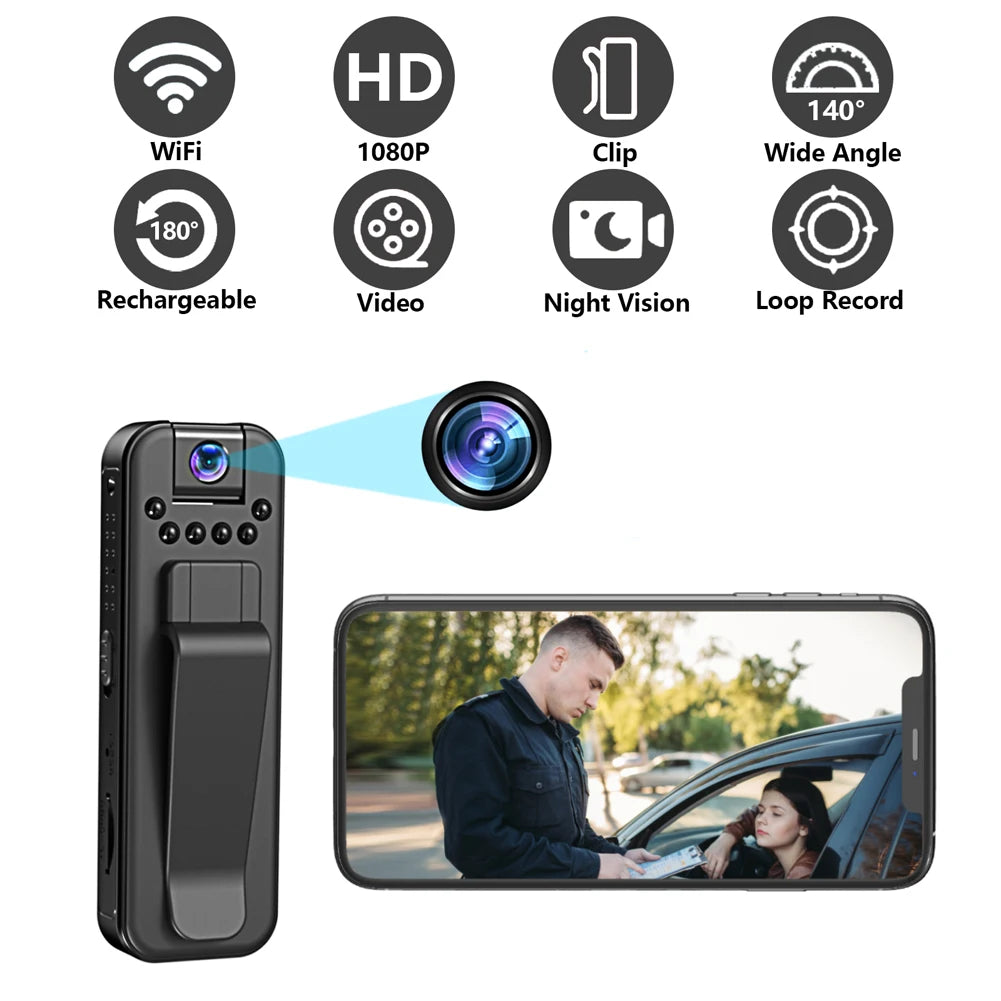 HD 1080P Miniature Infrared Night Vision Surveillance Police Camcorder with Clip