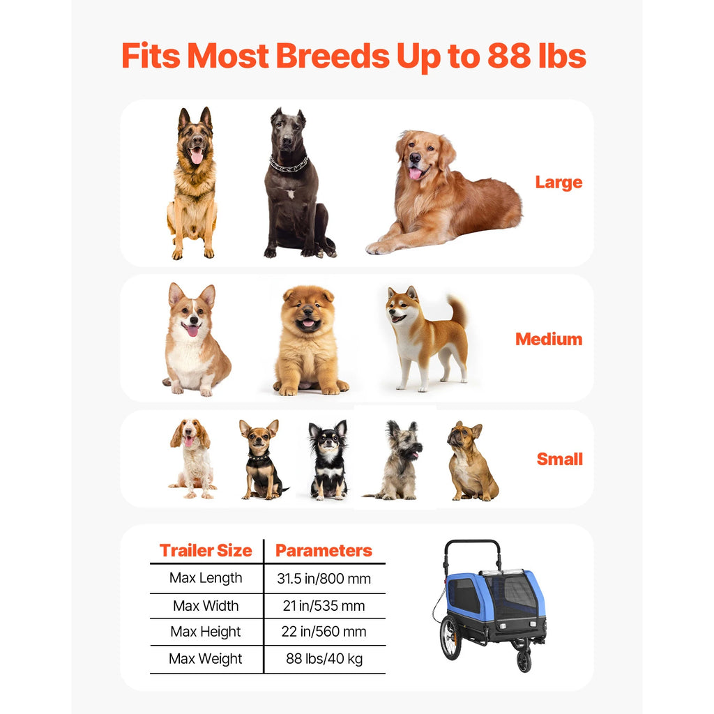 Pet Stroller Cart Bicycle Carrier 2-in-1 Folding Frame with Wheel
