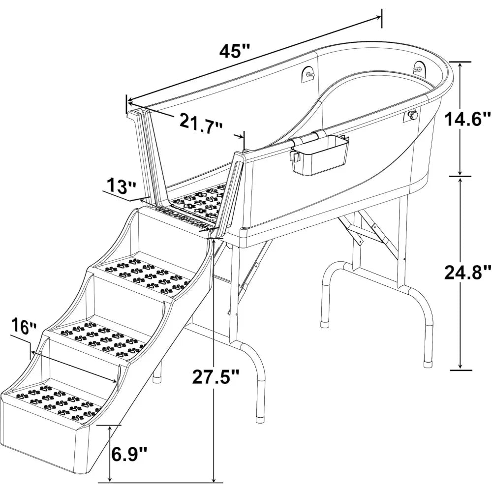 Heavy Duty 45" Pet Bathtub & Stairs Dog Wash Station Combo