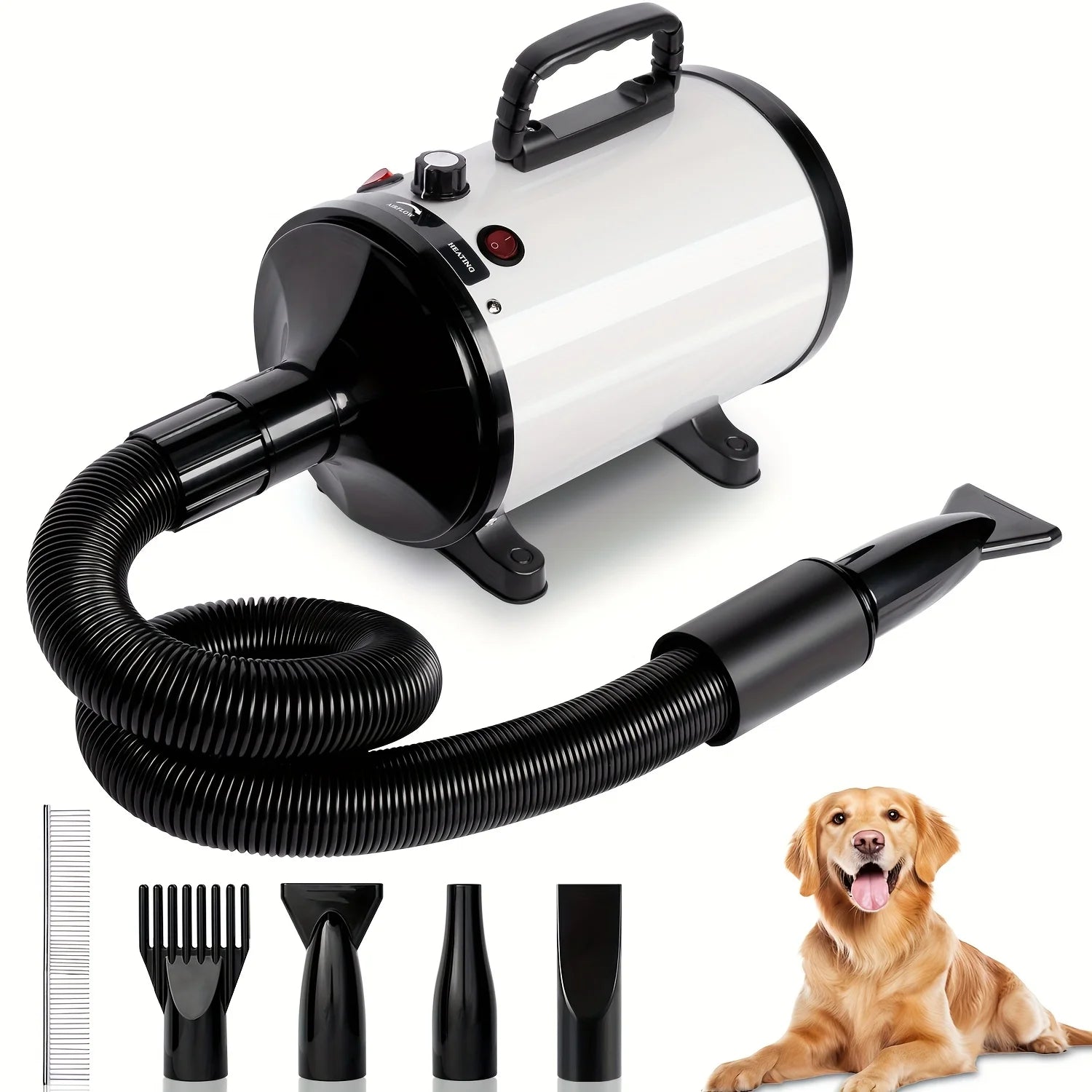 3.8HP/2800W Pet Grooming, High Velocity Dryer Force Blower, 4 Nozzles