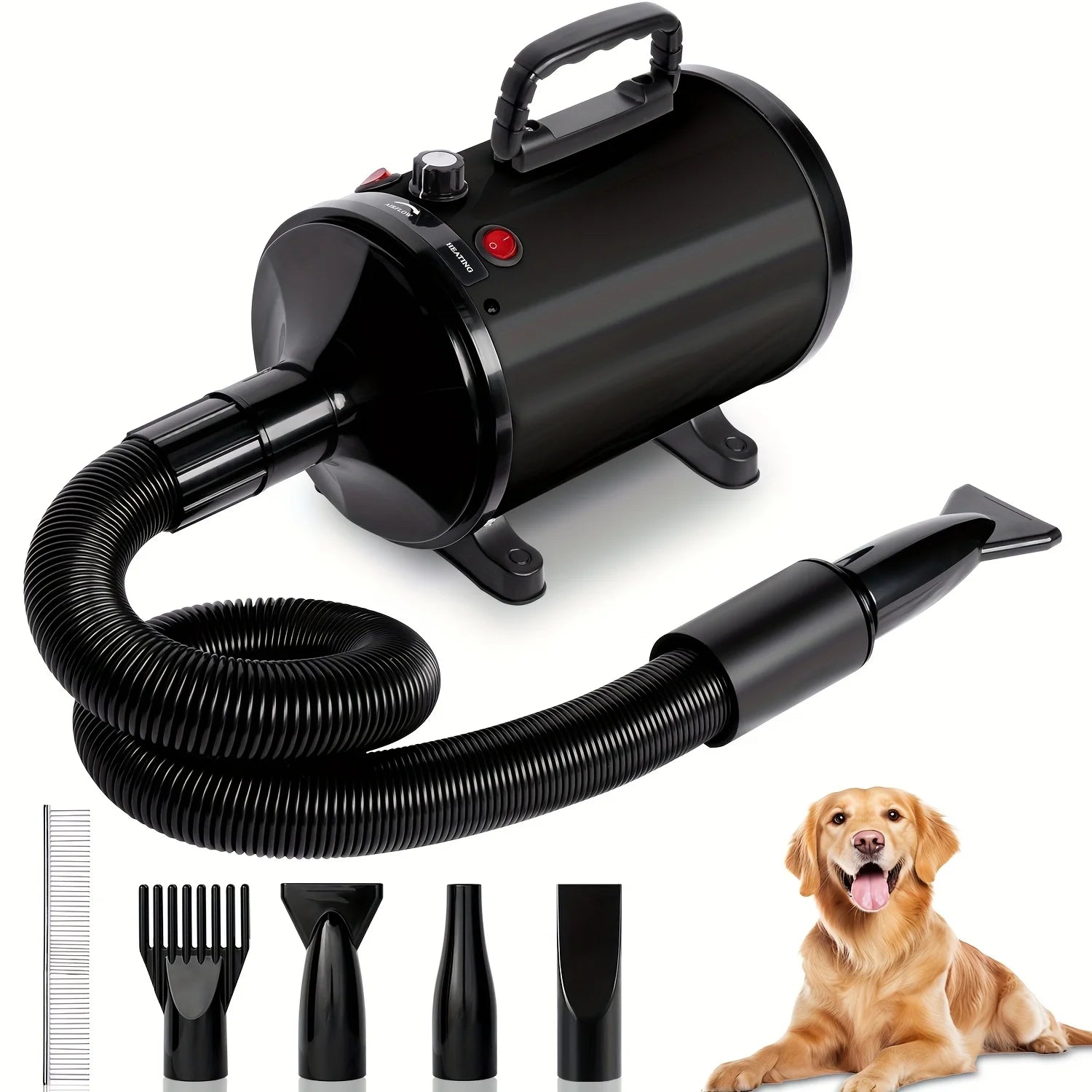 3.8HP/2800W Pet Grooming, High Velocity Dryer Force Blower, 4 Nozzles