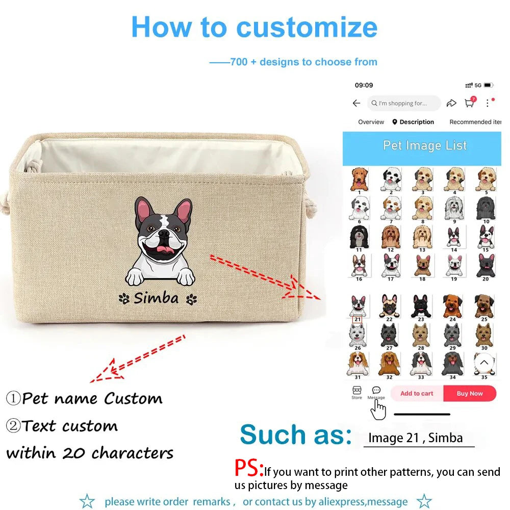 Personalized Pet Toy Basket Storage Box - Toy Pet Cage Organizer