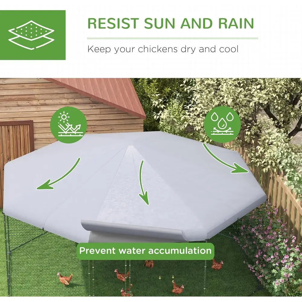 Waterproof UV-Resistant Metal Coop with Polygon Run, 17.1' x 15.7' x 9'