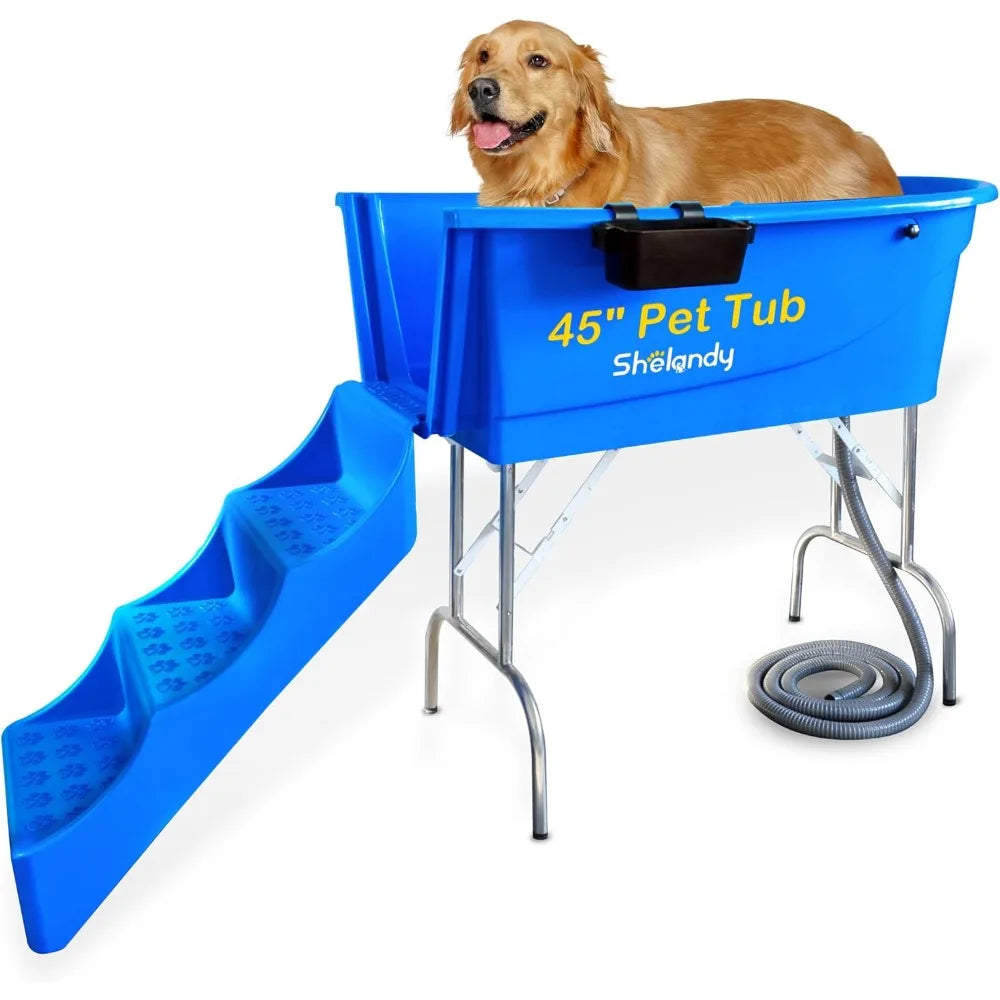 Heavy Duty 45" Pet Bathtub & Stairs Dog Wash Station Combo