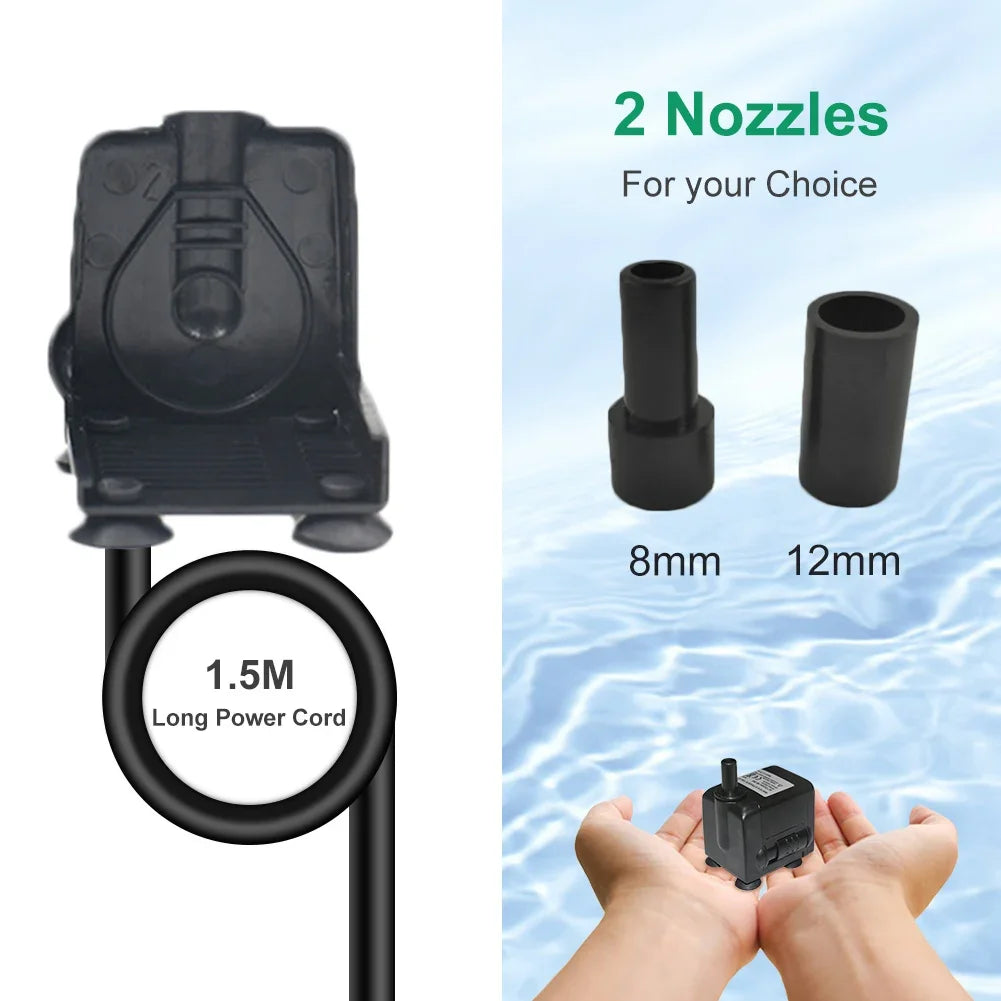 Ultra-Quiet Submersible Aquarium, Water Fountain, Fish Pond Pump Filter