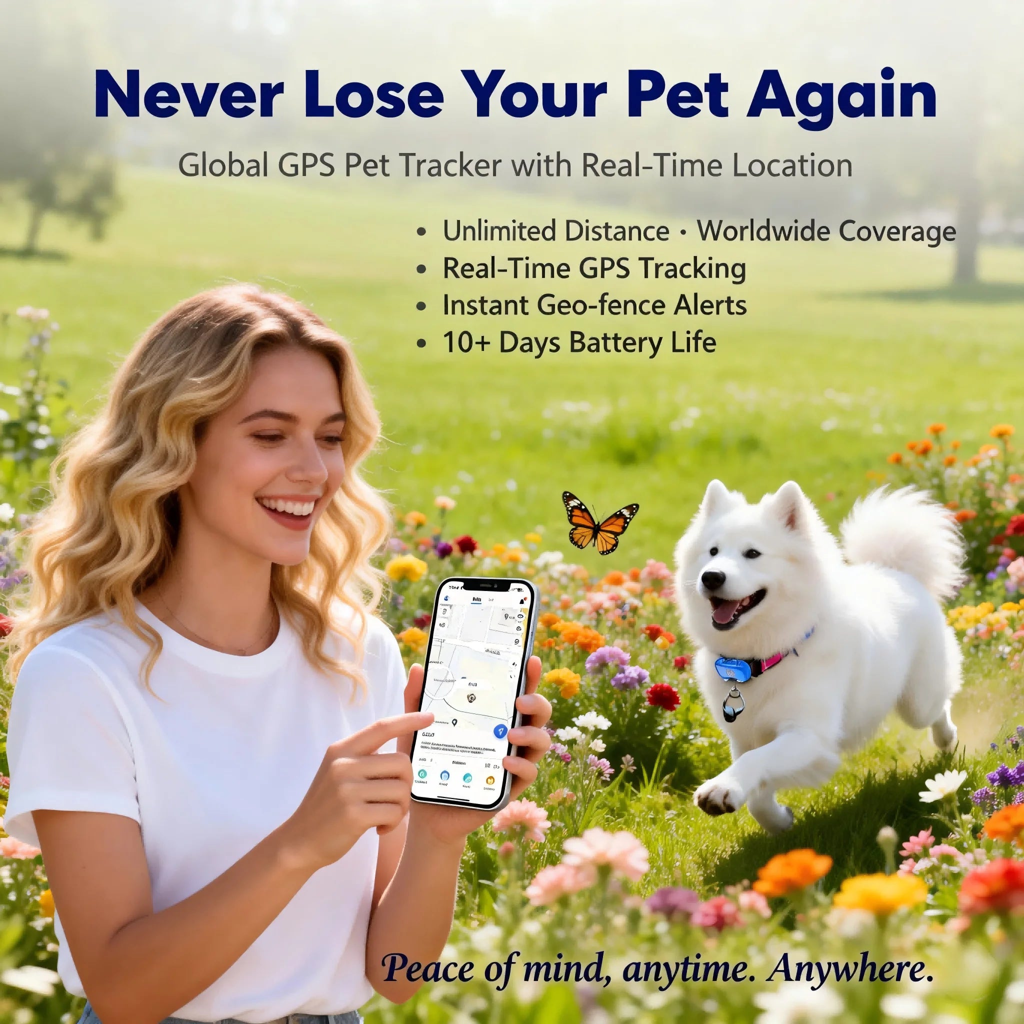GPS Pet Real Time Tracker Unlimited Distance QR Code Locator - SIM Subscription Required