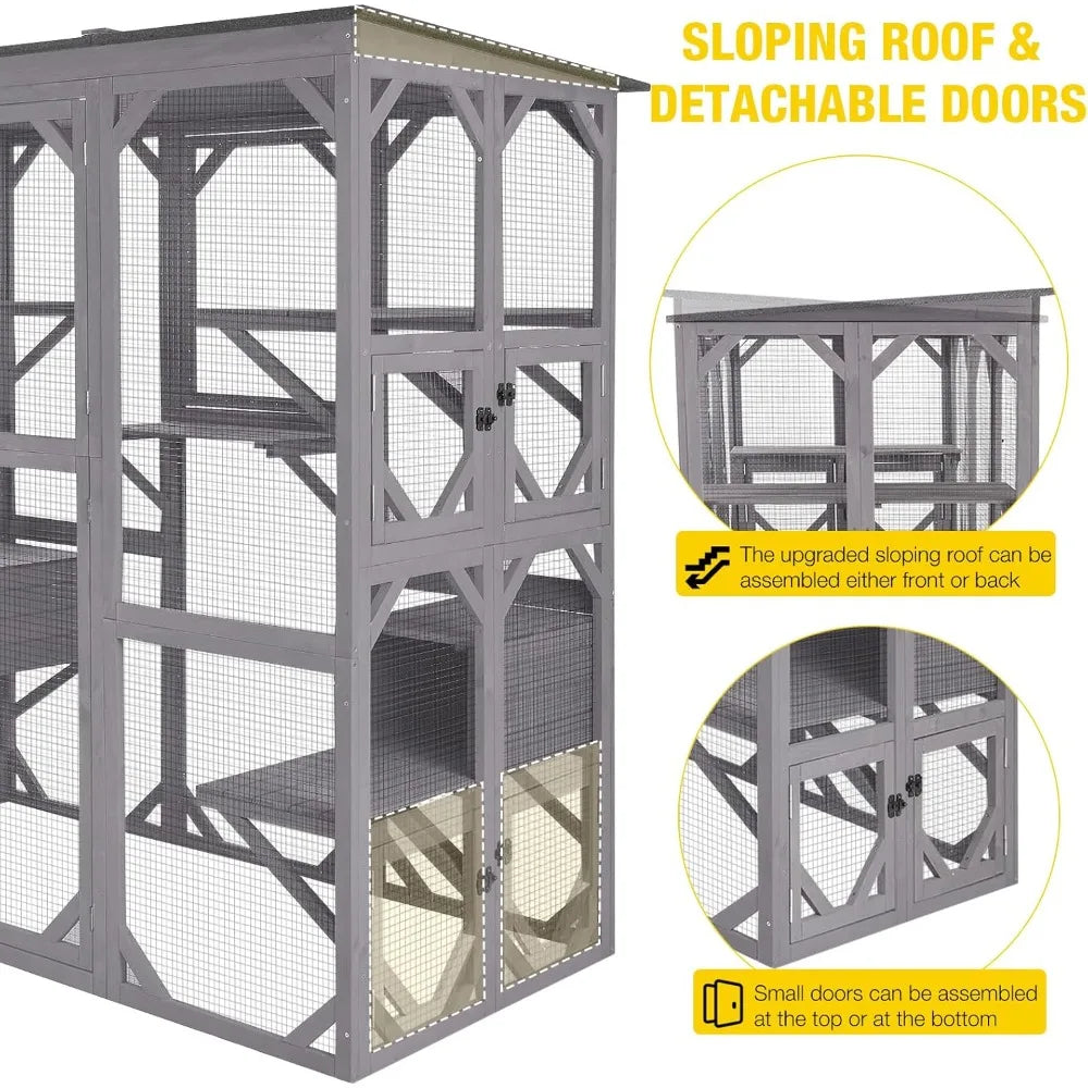 CATIO - Enclosure, Oversized Door, Wooden Pet Cage Condo, Platforms
