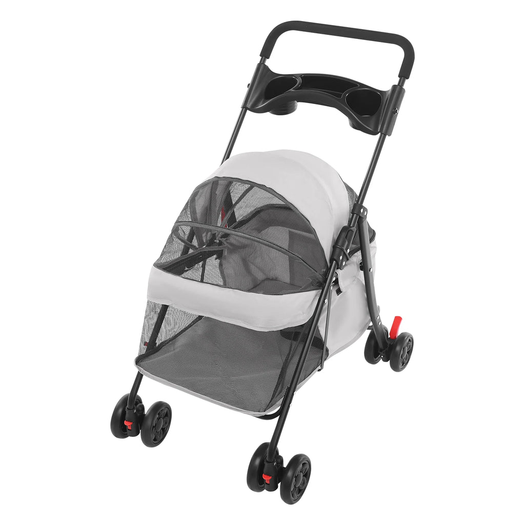 Foldable Wheeled Pet Stroller Carrier with 2-in-1 Folding Frame