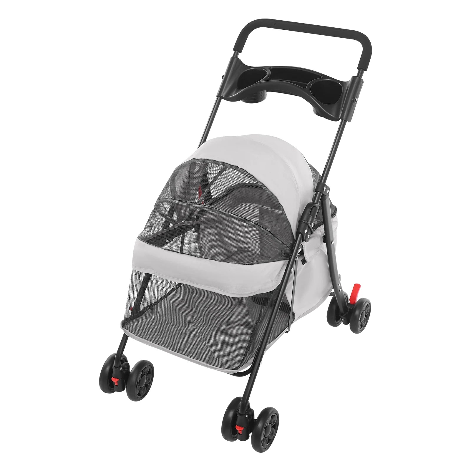 Foldable Wheeled Pet Stroller Carrier with 2-in-1 Folding Frame