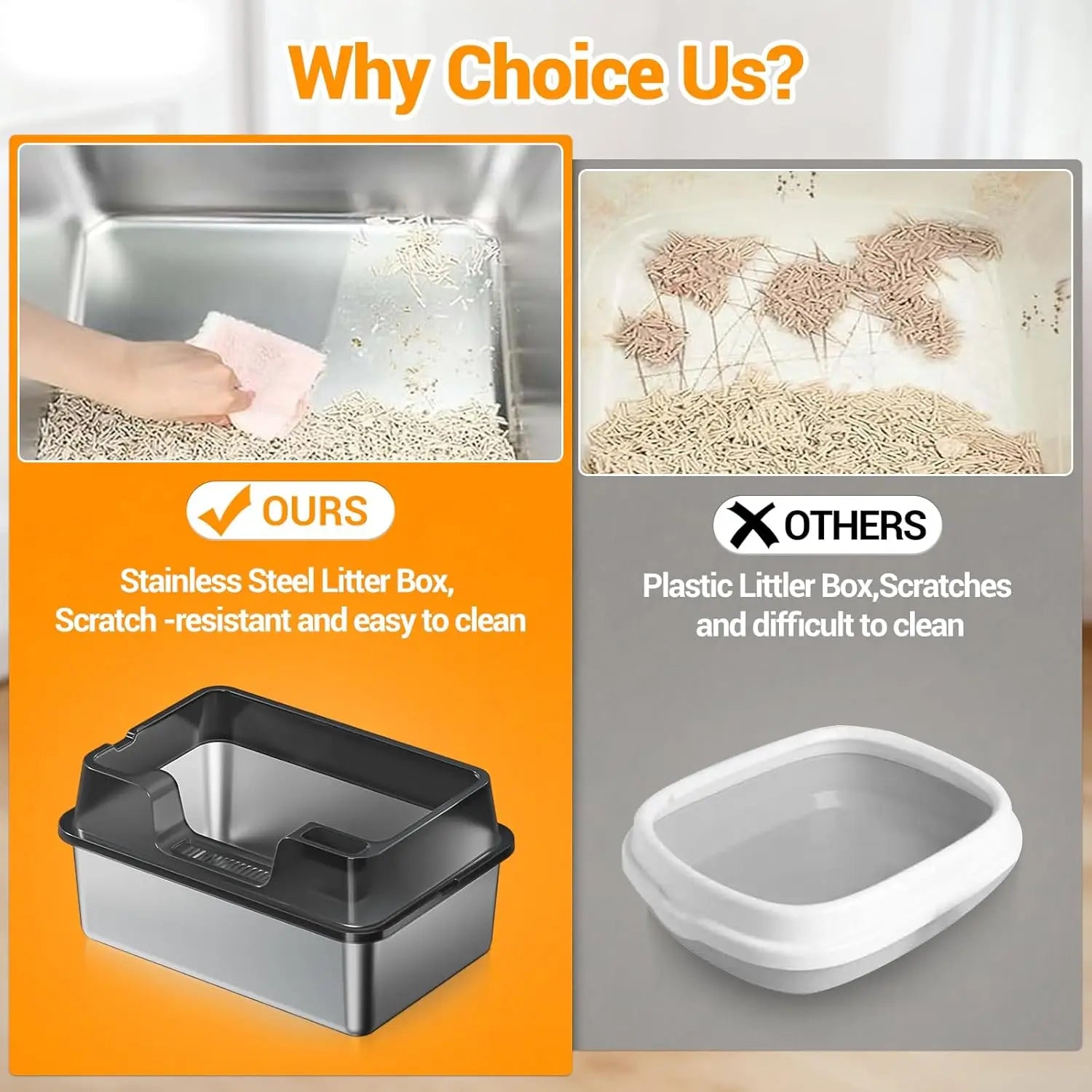 Stainless Steel Hooded Litter Tray with Flip Top Lid, Enclosed