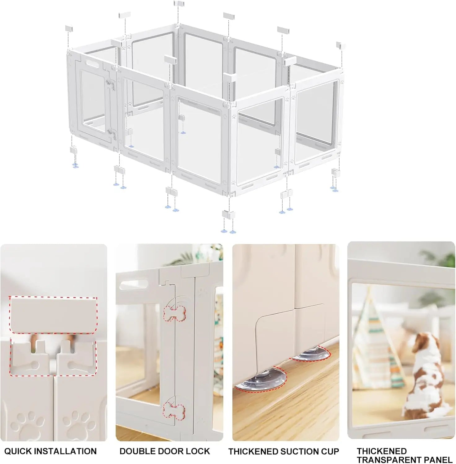 Clear Acrylic Pet Playpen with Door. 10-Panel for Pets, Indoor