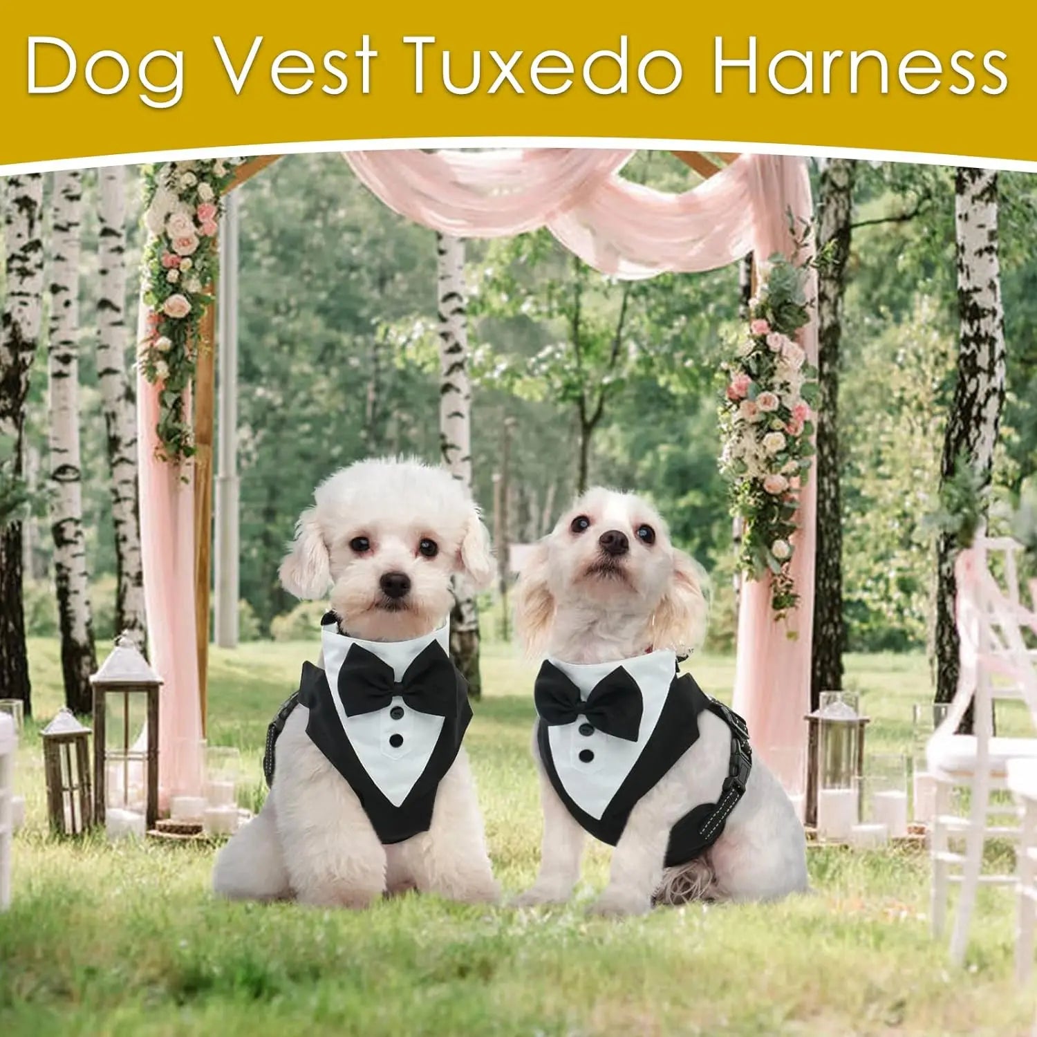 Dog Tuxedo Harness Bow Tie, Wedding Engagement. Birthday, Costume, Formal