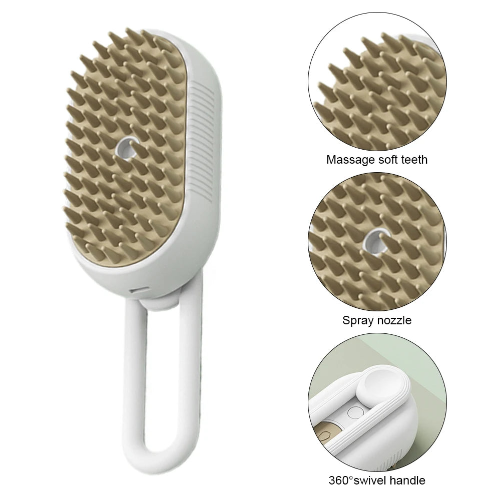 USB Rechargeable, Pet Spray, Massage, Grooming Brush with Release Button