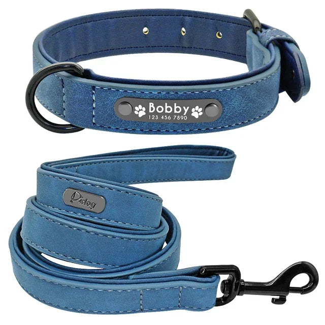 Personalized Padded Pet Collar, Leather Leash - Small / Medium / Large Pets