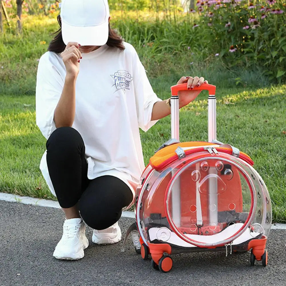 Portable Pet Trolley Case with Ventilation Holes Wheeled Travel Backpack