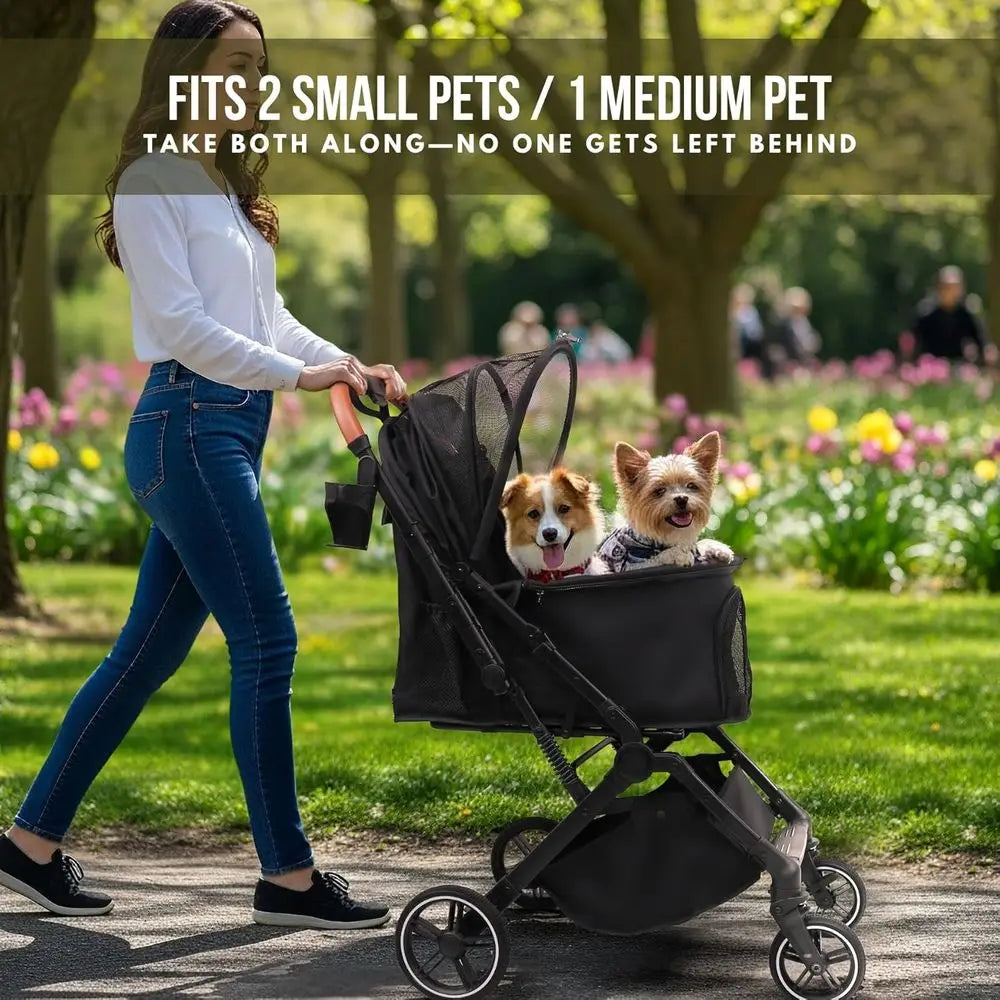 Wheeled Pet Stroller Travel All Terrain for Jogging, Running