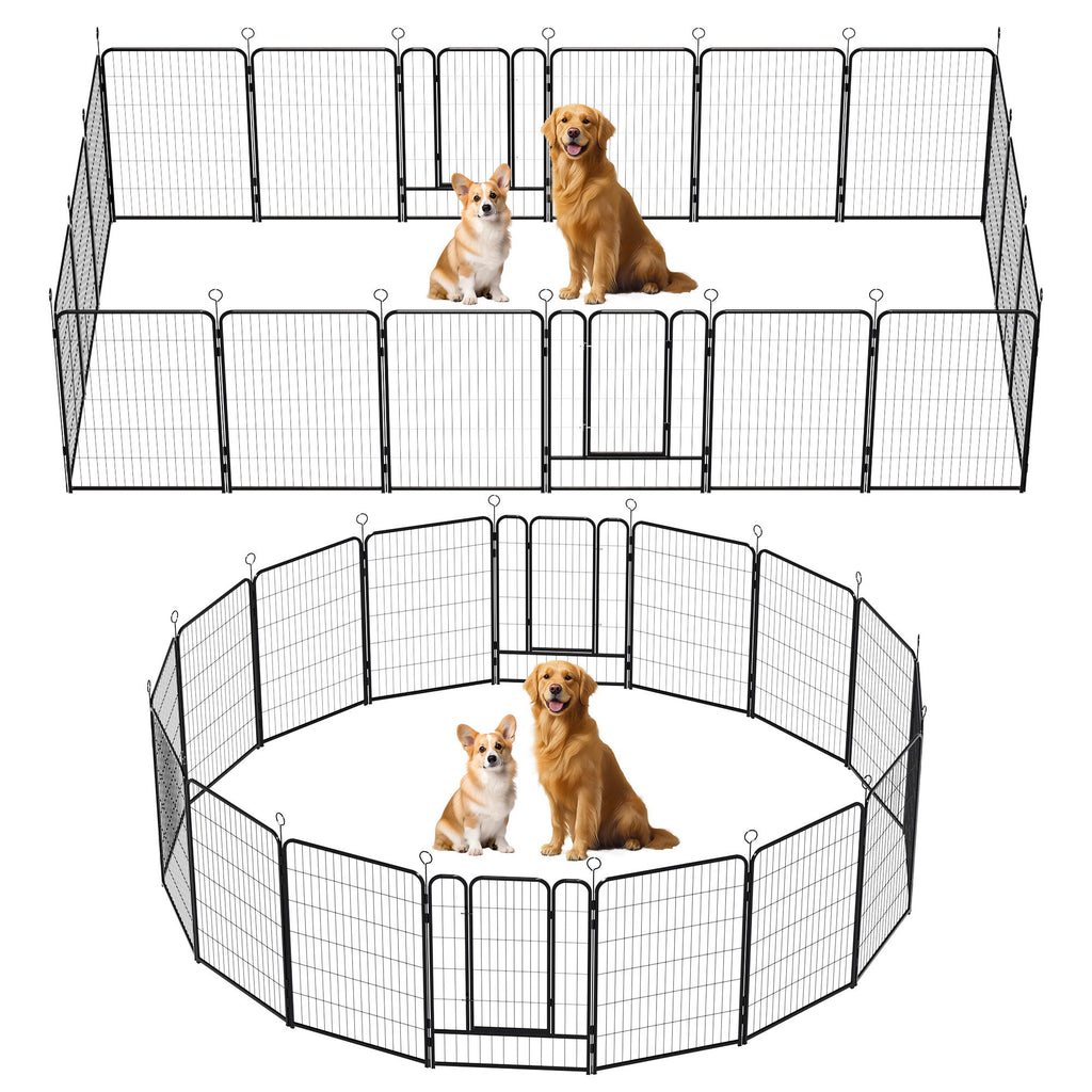 Dog Playpen, 16 Panels Pet Exercise Pen with Anti-Skid Base - Black